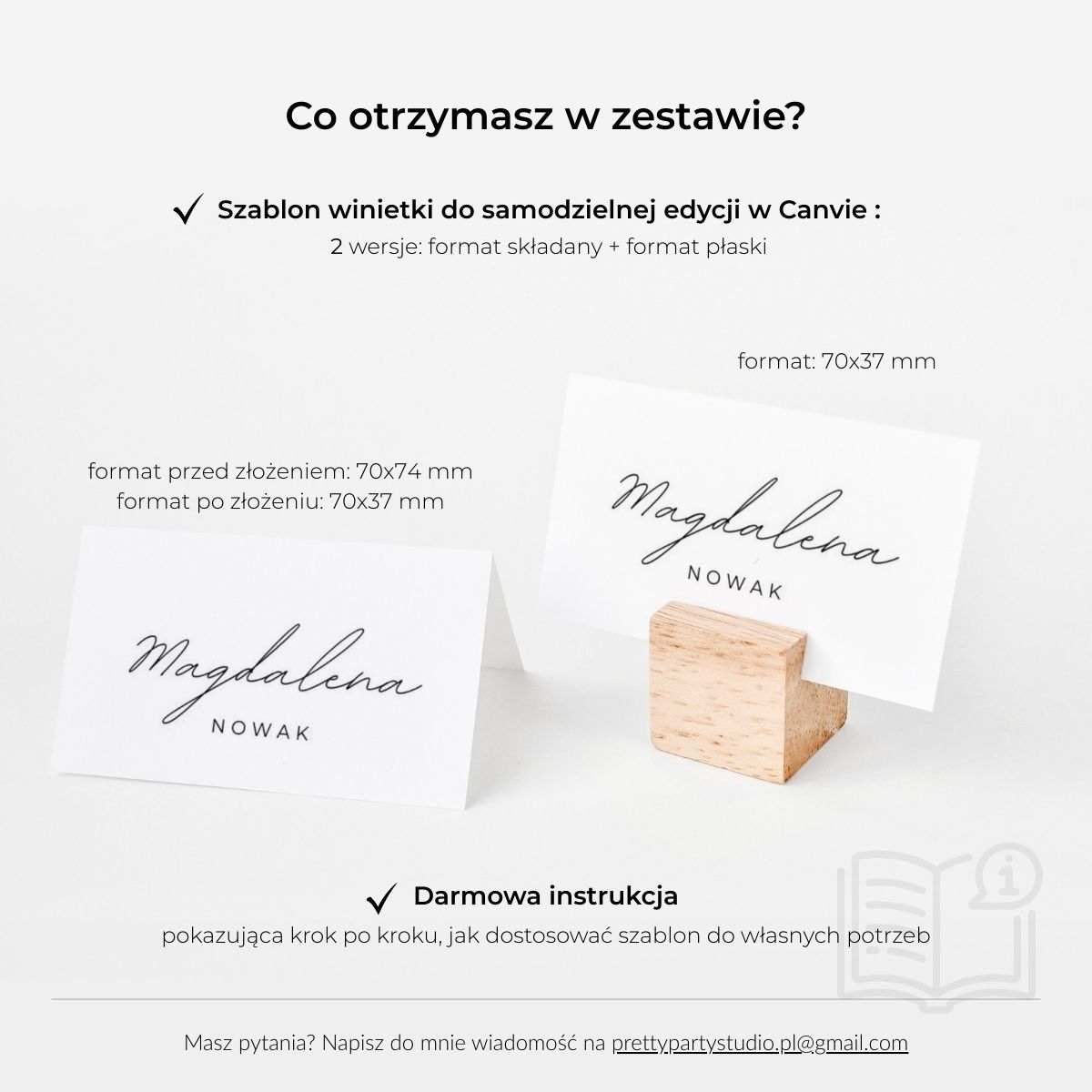 Zawartość zestawu – winietki płaskie i składane