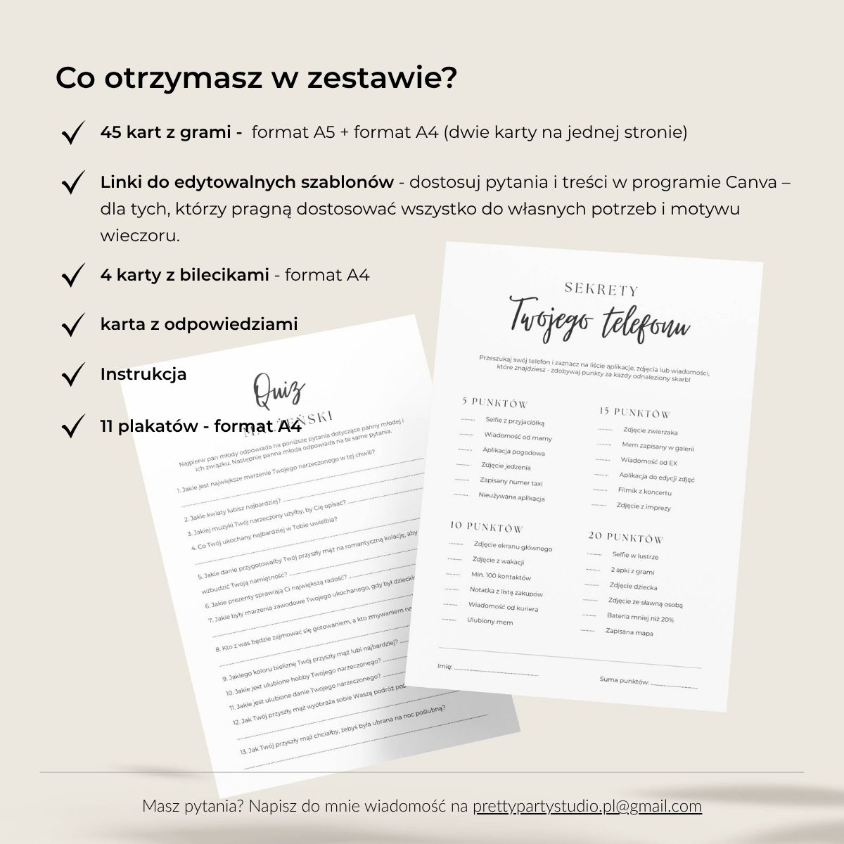 Zestaw gier PDF na wieczór panieński – pełna zawartość