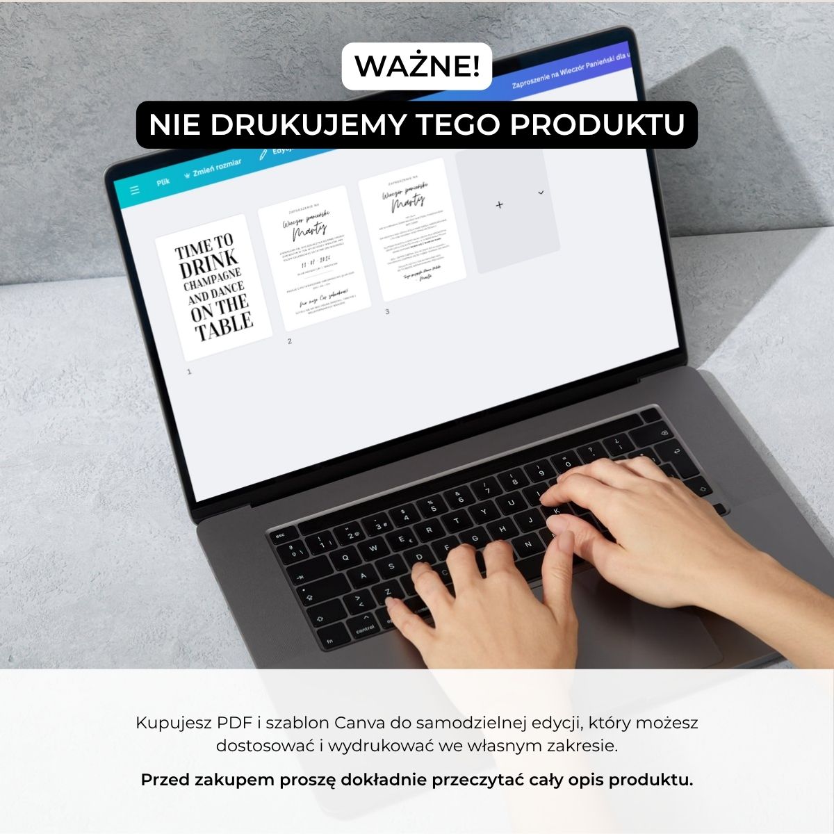 Edytowalny szablon Canva – zaproszenie na wieczór panieński do personalizacji.