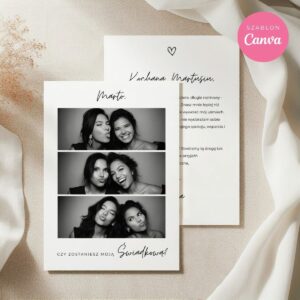 Elegancka karta A6 z prośbą o świadkowanie z miejscem na zdjęcie i personalizowany tekst.