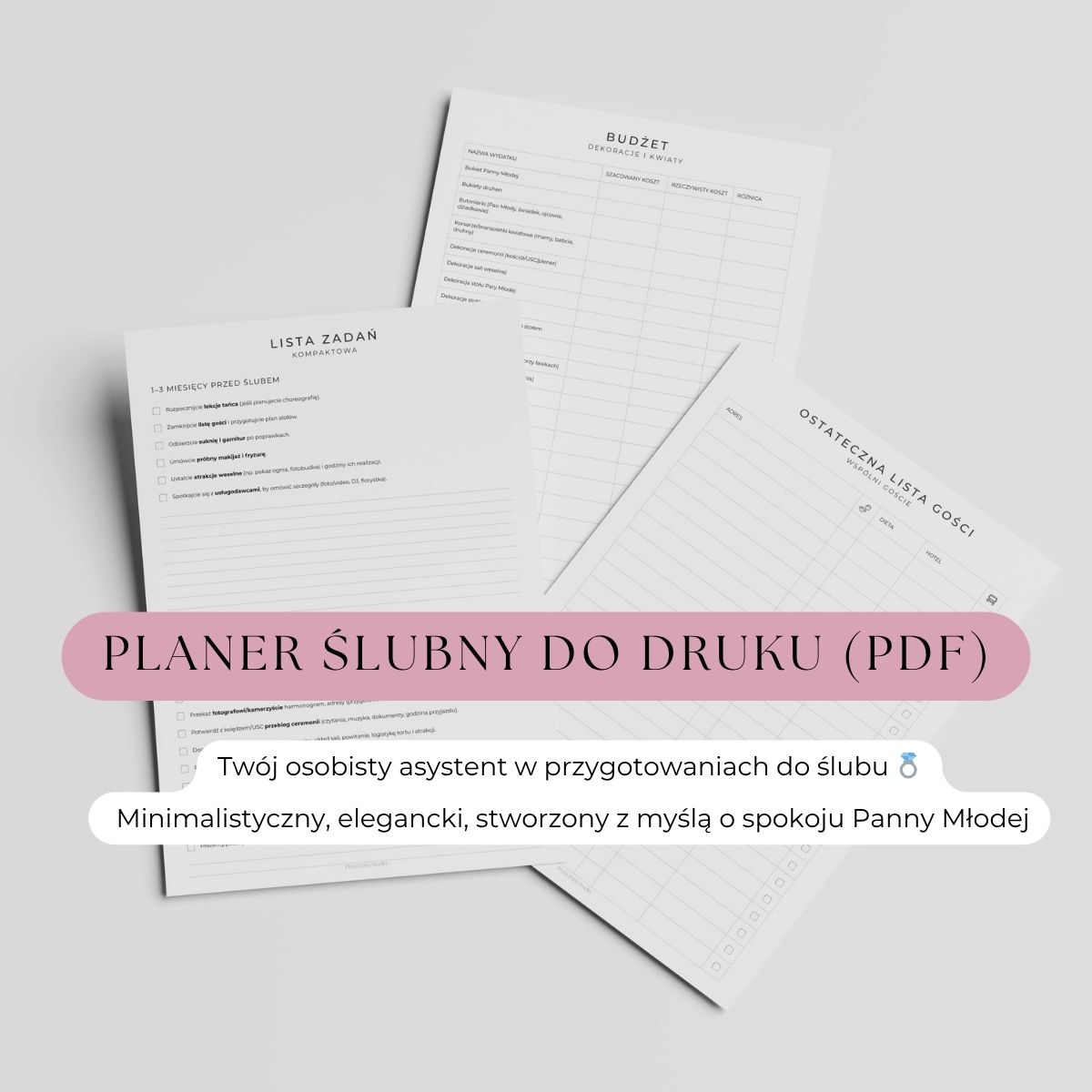 Planer ślubny PDF do druku – elegancki organizer Panny Młodej z checklistami i budżetem