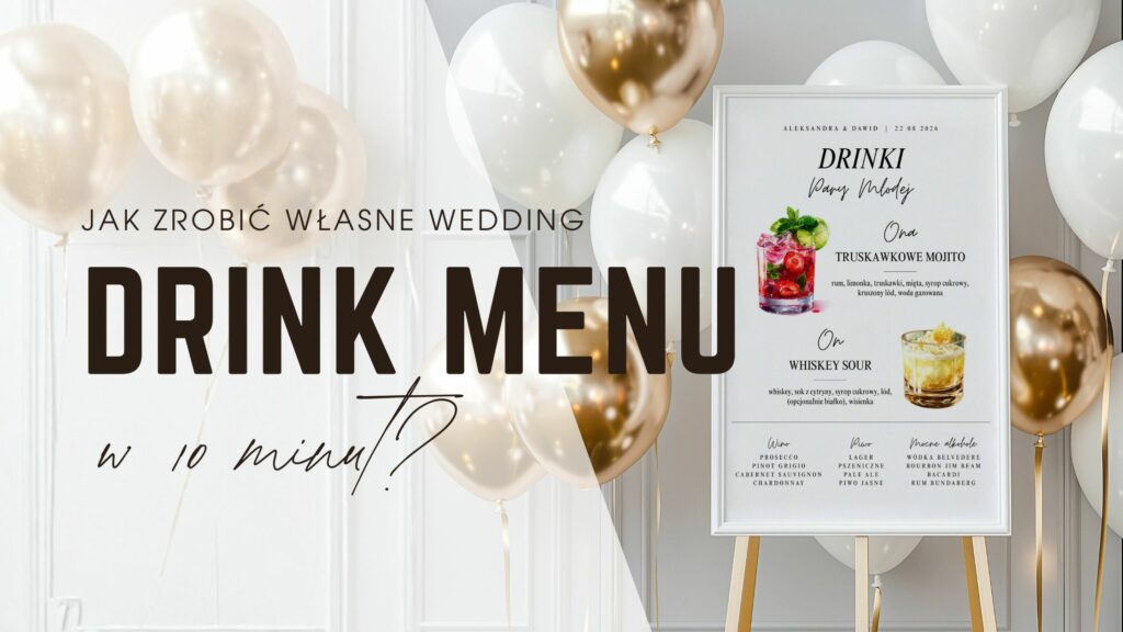 Eleganckie wedding drink menu w stylu soft luxury – przykładowy projekt koktajli weselnych w Canvie.