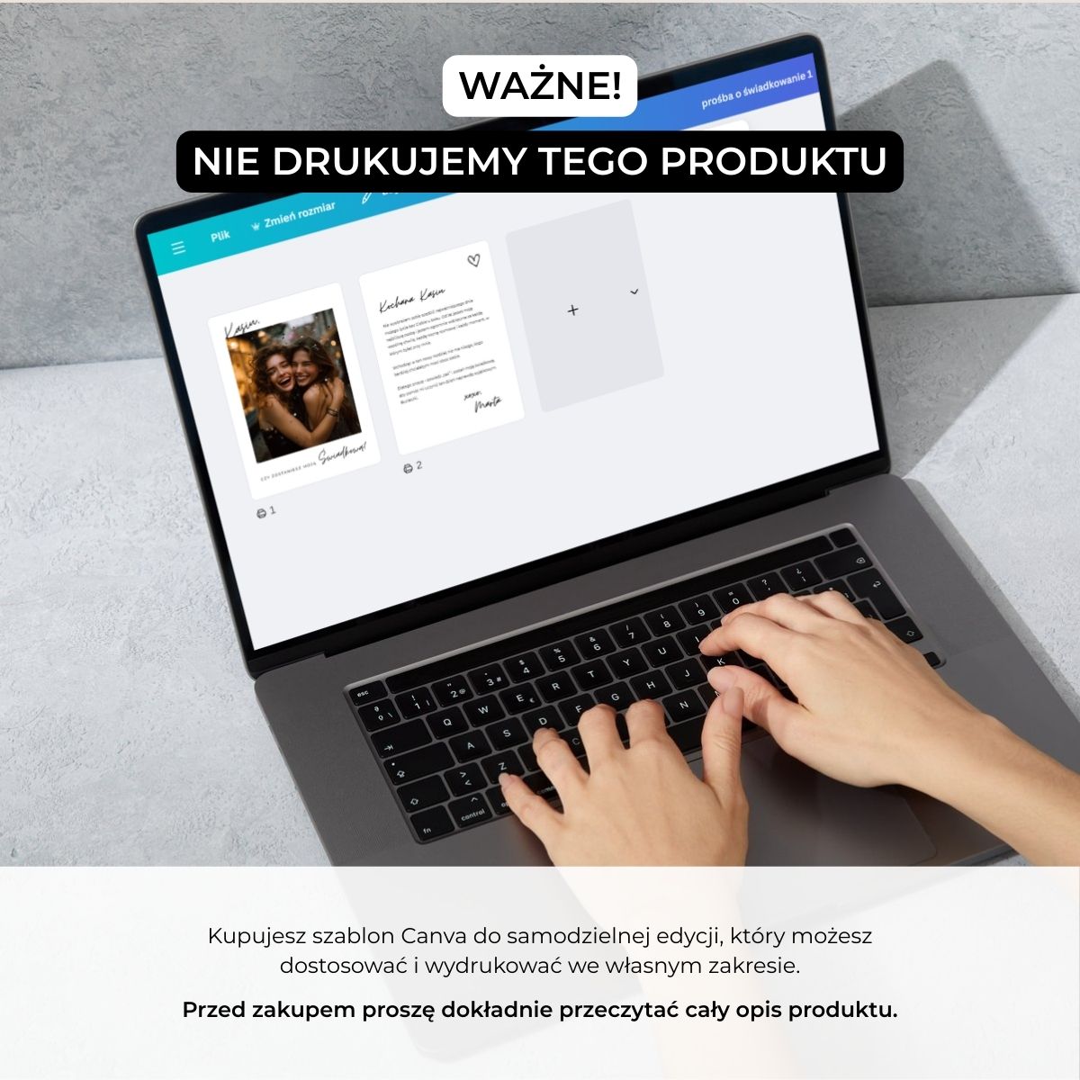 Informacja o produkcie cyfrowym – szablon Canva do samodzielnego druku.