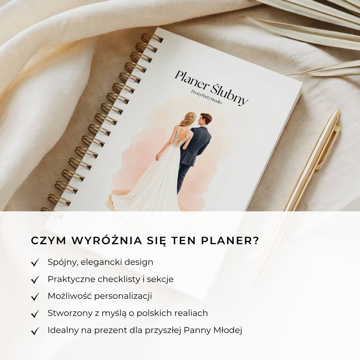 Elegancki planer ślubny do druku – nowoczesny design, checklisty i możliwość personalizacji