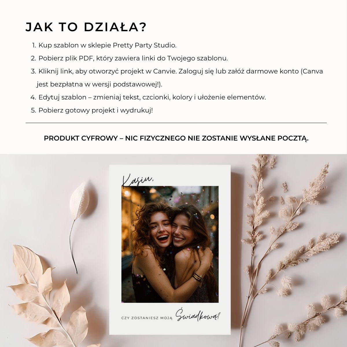 Instrukcja korzystania z szablonu karty świadkowej w Canva – krok po kroku.