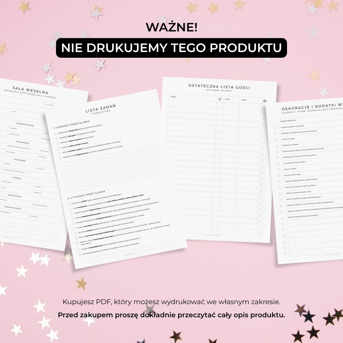 Planer ślubny PDF do druku – produkt cyfrowy, bez wysyłki fizycznej