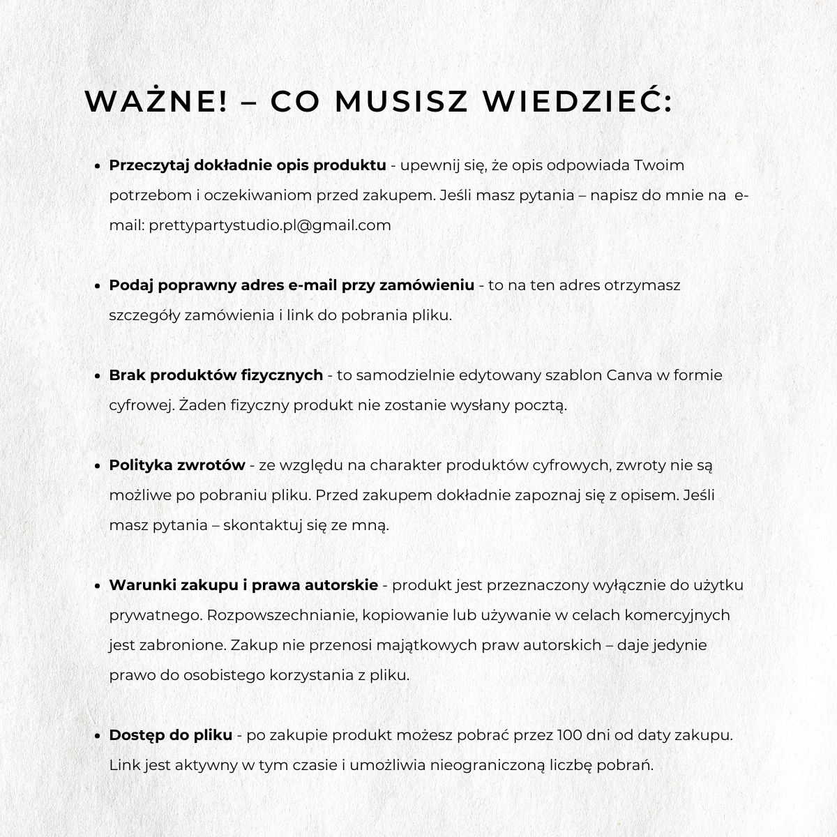 Zasady zakupu cyfrowego szablonu wedding bar menu – prawa autorskie, zwroty i dostęp do pliku.