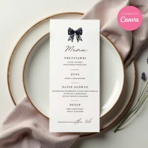 Menu na 18 urodziny do druku – czarny szablon Canva w formacie DL