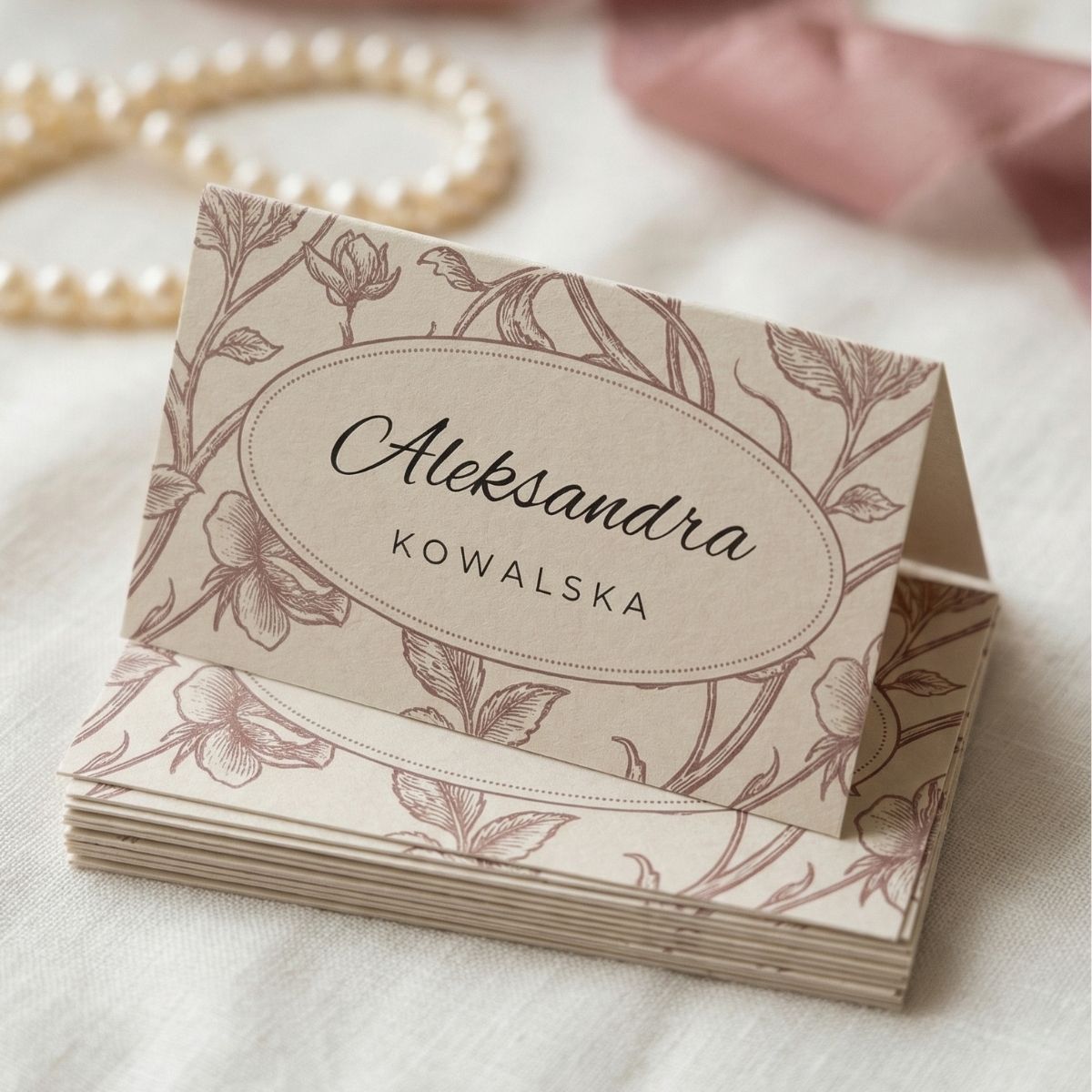 stos winietek imiennych do druku Canva, eleganckie winietki na przyjęcie