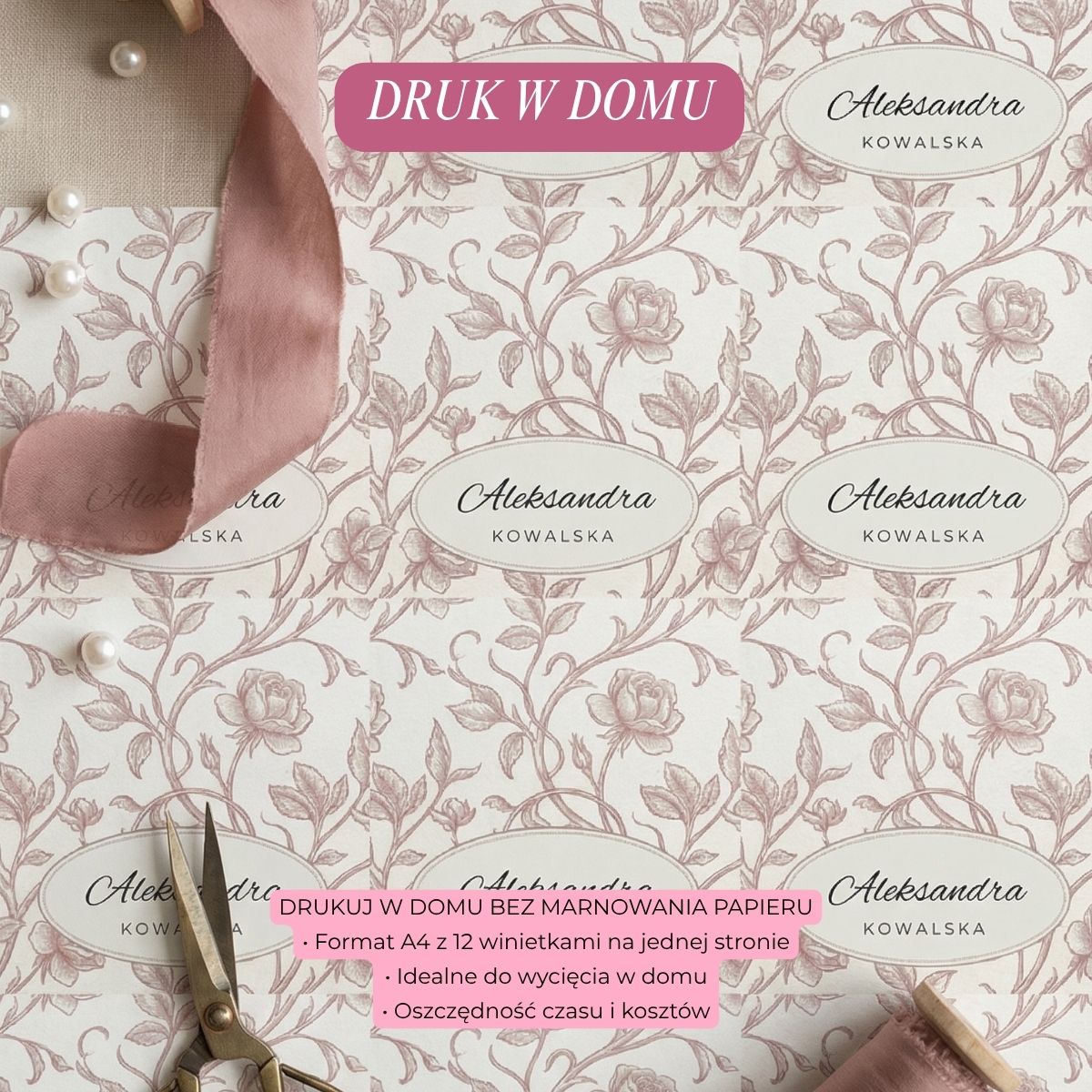 arkusz A4 z winietkami do druku, 12 winietek na stronie, druk w domu bez marnowania papieru