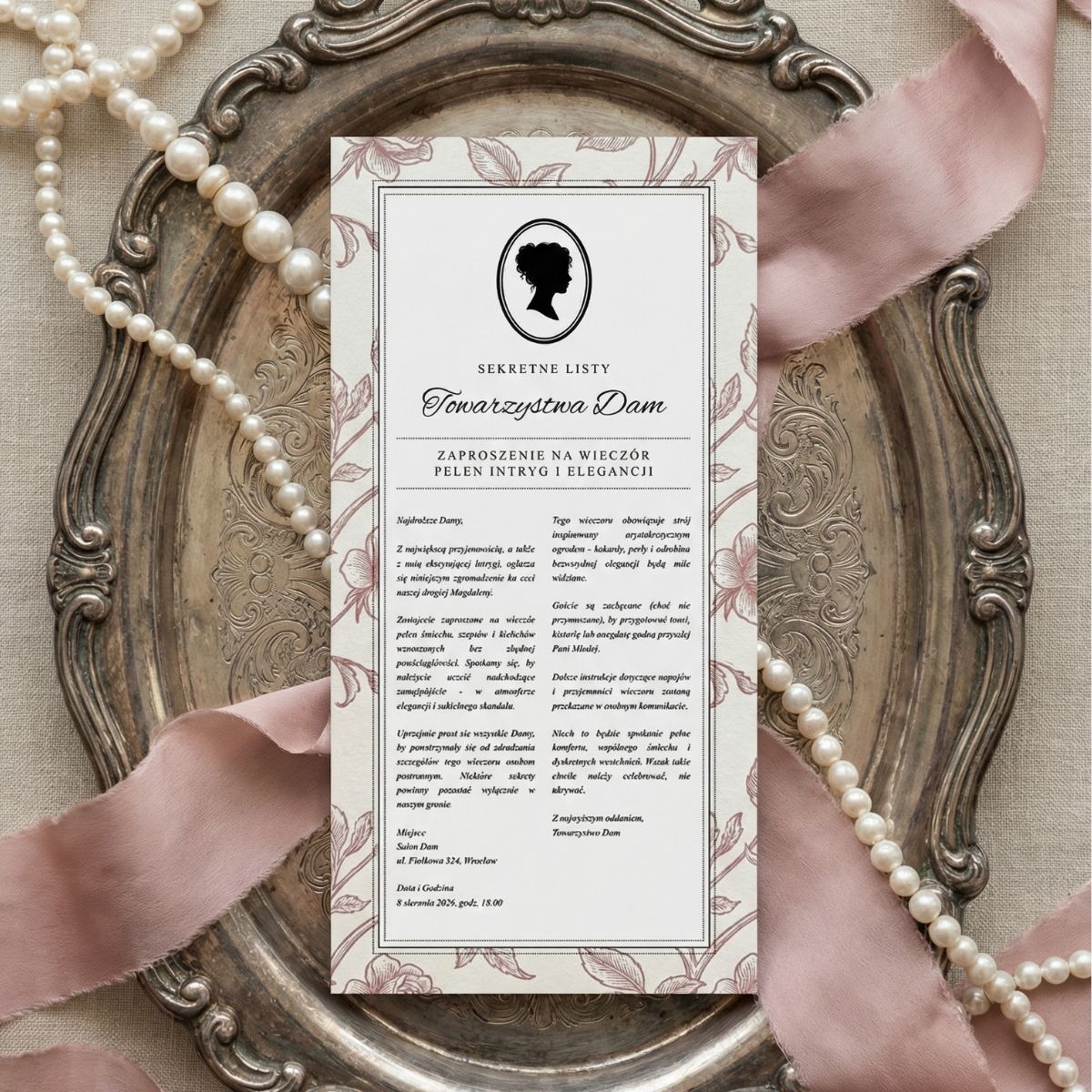 zaproszenie wieczór panieński styl vintage regency