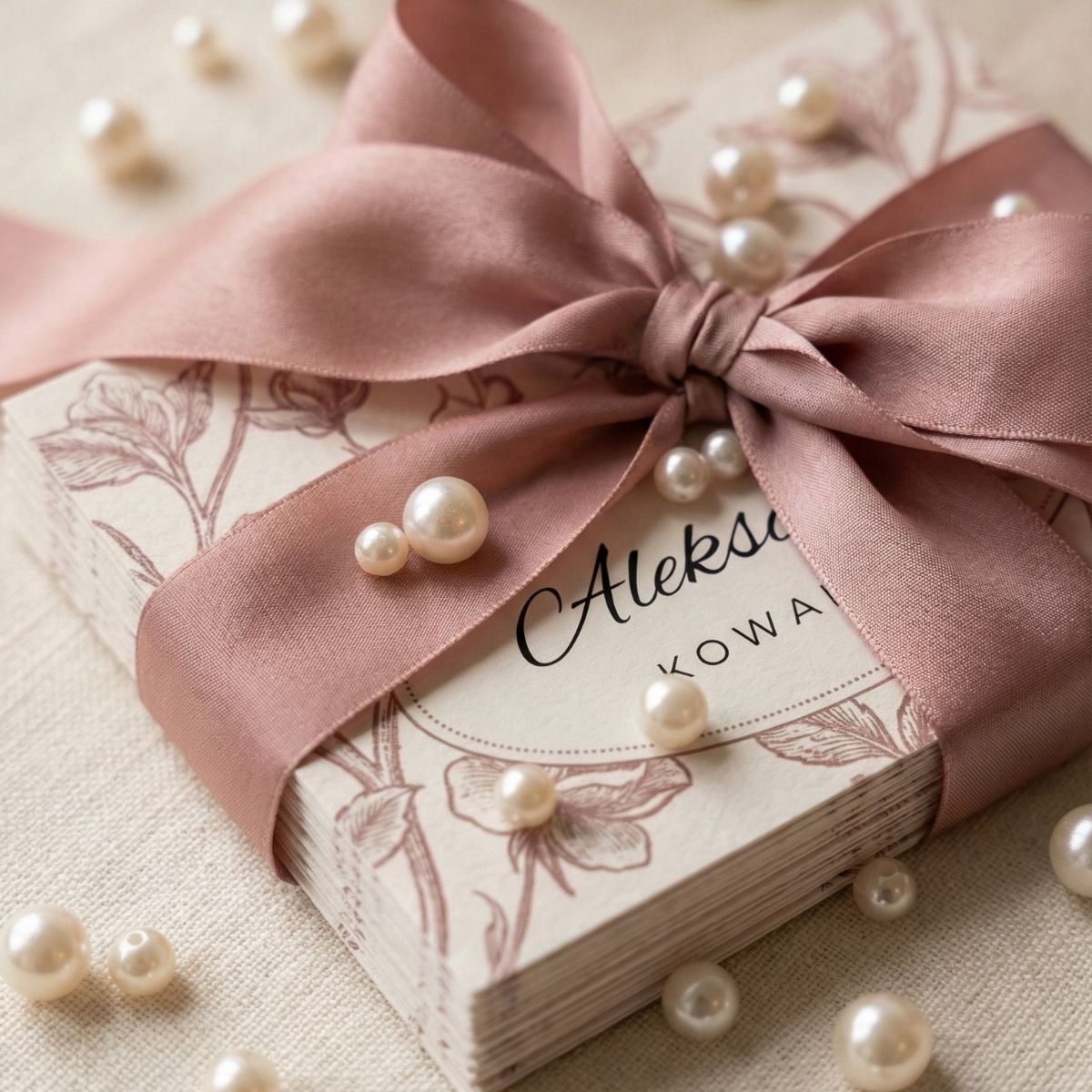 detal winietek z różową kokardą i perłami, elegancki styl vintage przyjęcie