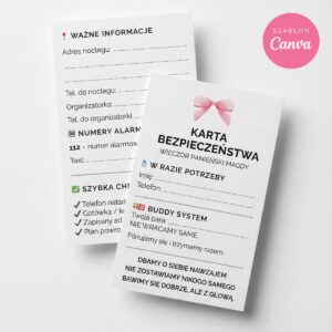 karta bezpieczeństwa panieński przód tył printable ICE buddy system Canva