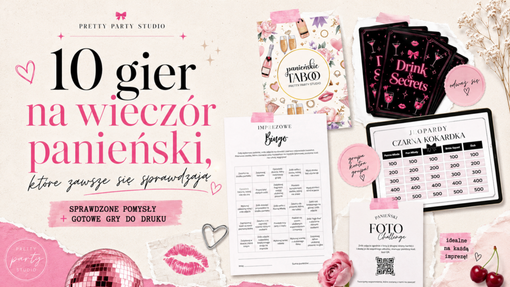 Zestaw gier na wieczór panieński: Bingo, Taboo, Drink and Secrets, Fotochallenge i Jeopardy na tablecie,