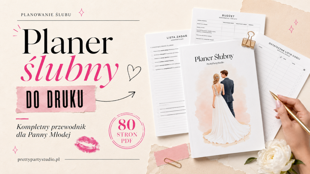 Planer ślubny do druku PDF z checklistą, budżetem i listą gości – kompletny organizer Panny Młodej.